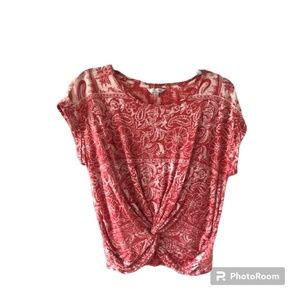 Lucky Brand  Red and White Floral Blouse, Front Twist Size SP